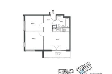 Rzut - Mieszkanie na sprzedaż 3 pokoje o powierzchni 50,17 m² - numer 44 w Wzgórze Krzemionki II
