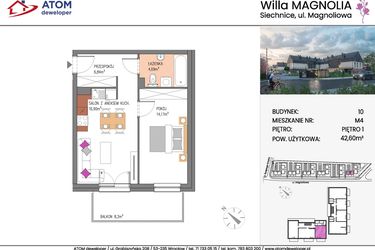 Rzut - Mieszkanie na sprzedaż 2 pokoje o powierzchni 42,6 m² - numer Bud.10-4 w Willa Magnolia