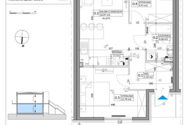 Rzut - Mieszkanie na sprzedaż 3 pokoje o powierzchni 57,39 m² - numer 53A w Osiedle Młodych etap VIII
