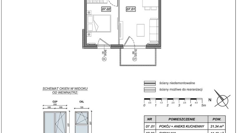 Rzut - Mieszkanie na sprzedaż 2 pokoje o powierzchni 40,57 m² - numer 10.A.07 w Nowe Południe bud. 10