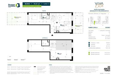Rzut - Mieszkanie na sprzedaż 1 pokój o powierzchni 94,01 m² - numer BC0003 w Viva Cité