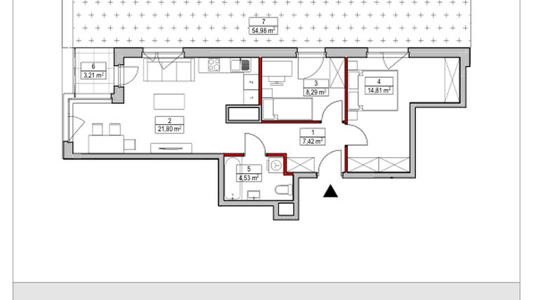 Rzut - Mieszkanie na sprzedaż 3 pokoje o powierzchni 56,85 m² - numer D1.2.1.3 w Nowy Targówek VI