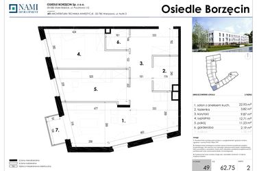 Rzut - Mieszkanie na sprzedaż 3 pokoje o powierzchni 62,75 m² - numer 49 w Osiedle Borzęcin