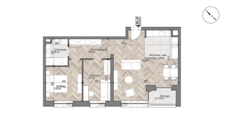 Rzut - Mieszkanie na sprzedaż 3 pokoje o powierzchni 67,22 m² - numer 22 w Apartamenty Czysta
