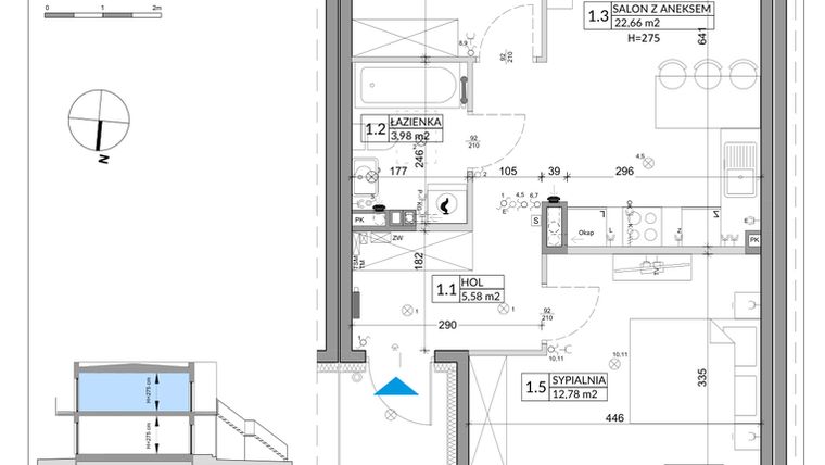 Rzut - Mieszkanie na sprzedaż 3 pokoje o powierzchni 56,89 m² - numer 56B w Osiedle Młodych etap IX