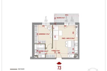 Rzut - Mieszkanie na sprzedaż 2 pokoje o powierzchni 44,73 m² - numer 73 w Zalesie