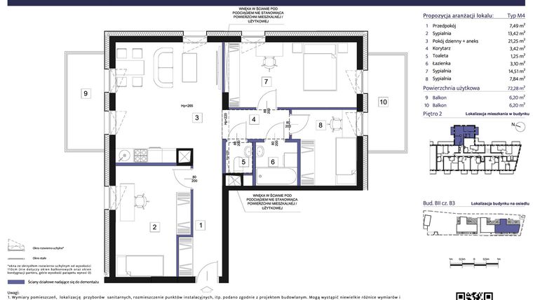 Rzut - Mieszkanie na sprzedaż 4 pokoje o powierzchni 72,28 m² - numer B3 – M2.8 w Primacasa