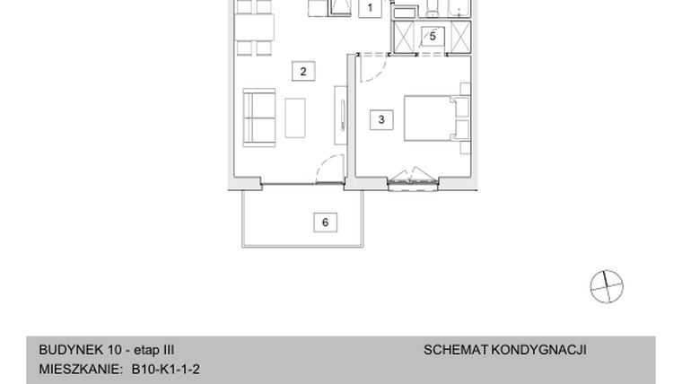 Rzut - Mieszkanie na sprzedaż 2 pokoje o powierzchni 47,71 m² - numer B10-K1-1-2 w Żerniki na Novo III