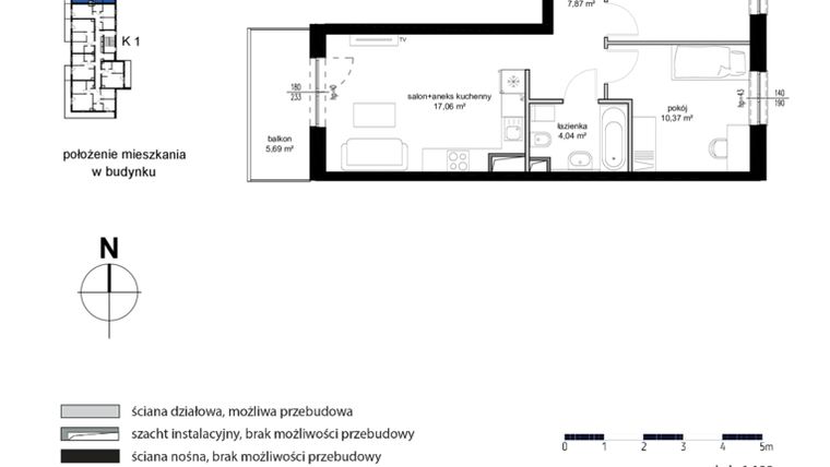 Rzut - Mieszkanie na sprzedaż 3 pokoje o powierzchni 49,01 m² - numer M41 w Kwarcowe Wzgórze