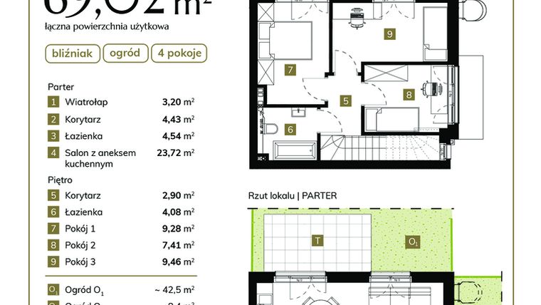 Rzut - Dom na sprzedaż 4 pokoje o powierzchni 69,02 m² - numer 20.1 w Komfortia IV