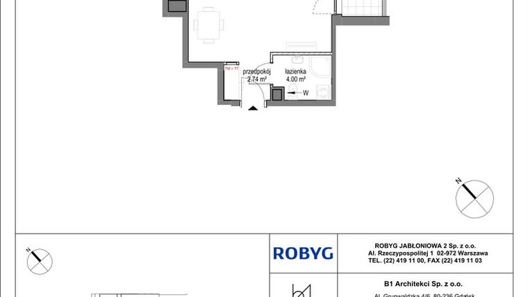 Rzut - Mieszkanie na sprzedaż 1 pokój o powierzchni 34,43 m² - numer A.2M03 w Kobieli 4