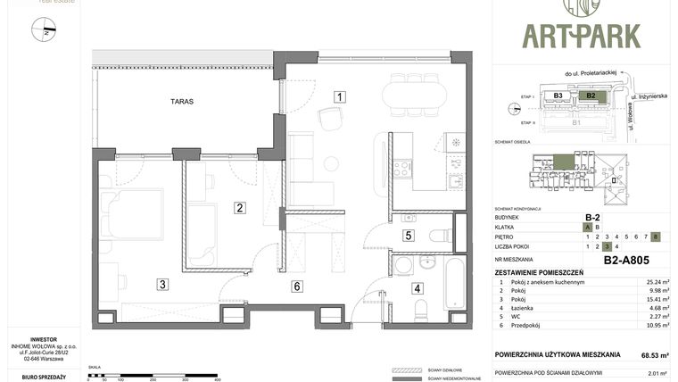 Rzut - Mieszkanie na sprzedaż 3 pokoje o powierzchni 70,48 m² - numer B.2.A805 w ArtPark