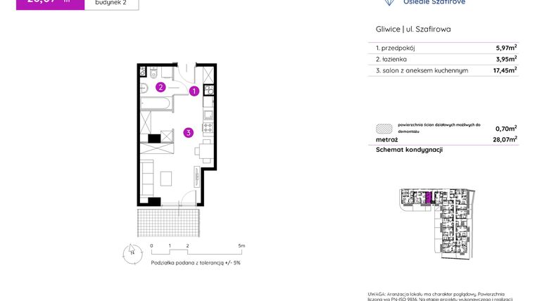 Rzut - Mieszkanie na sprzedaż 1 pokój o powierzchni 28,14 m² - numer 2.A.0.12 w Murapol Osiedle Szafirove II