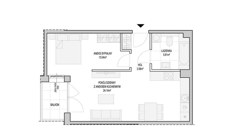 Rzut - Mieszkanie na sprzedaż 1 pokój o powierzchni 47,41 m² - numer WO/T/13/46 w Wiszące Ogrody