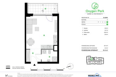 Rzut - Mieszkanie na sprzedaż 1 pokój o powierzchni 33,14 m² - numer G.4.M10 w Oxygen Park etap III