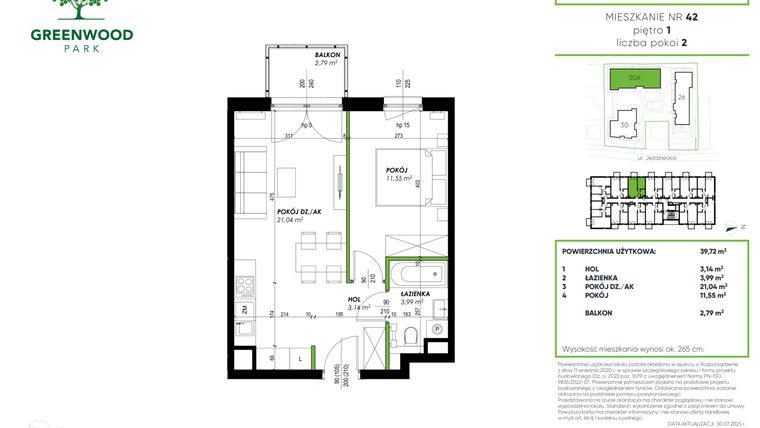 Rzut - Mieszkanie na sprzedaż 2 pokoje o powierzchni 39,72 m² - numer B 42 w Greenwood Park