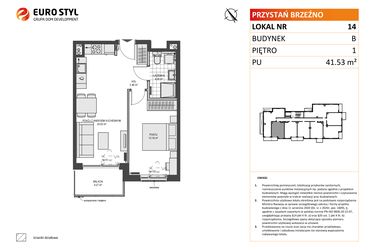 Rzut - Mieszkanie na sprzedaż 2 pokoje o powierzchni 41,53 m² - numer B14 w Przystań Brzeźno etap 1.2