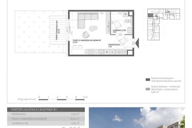 Rzut - Mieszkanie na sprzedaż 1 pokój o powierzchni 31,1 m² - numer M6 w Modern House II