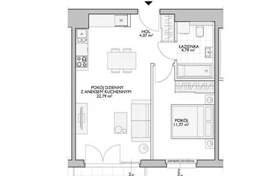 Rzut - Mieszkanie na sprzedaż 2 pokoje o powierzchni 44,58 m² - numer WO/P33/54 w Wiszące Ogrody