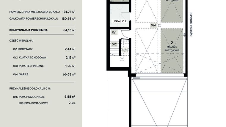 Rzut - Mieszkanie na sprzedaż 5 pokoi o powierzchni 124,77 m² - numer C.8 w Wiązana Residence