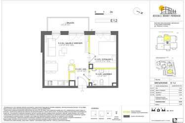 Rzut - Mieszkanie na sprzedaż 2 pokoje o powierzchni 45,65 m² - numer E.1.2 w Dobry Poranek