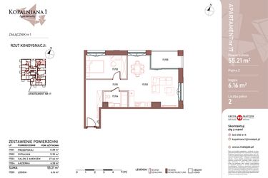 Rzut - Mieszkanie na sprzedaż 2 pokoje o powierzchni 55,21 m² - numer 17 w Kopalniana
