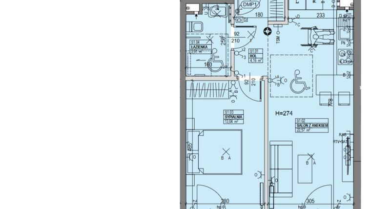 Rzut - Mieszkanie na sprzedaż 2 pokoje o powierzchni 43,79 m² - numer SU1 w Miasto Ogród 6 - OSLO i SZTOKHOLM