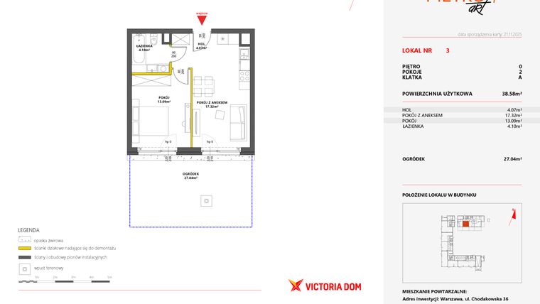 Rzut - Mieszkanie na sprzedaż 2 pokoje o powierzchni 38,58 m² - numer 3 w Metro Art 7