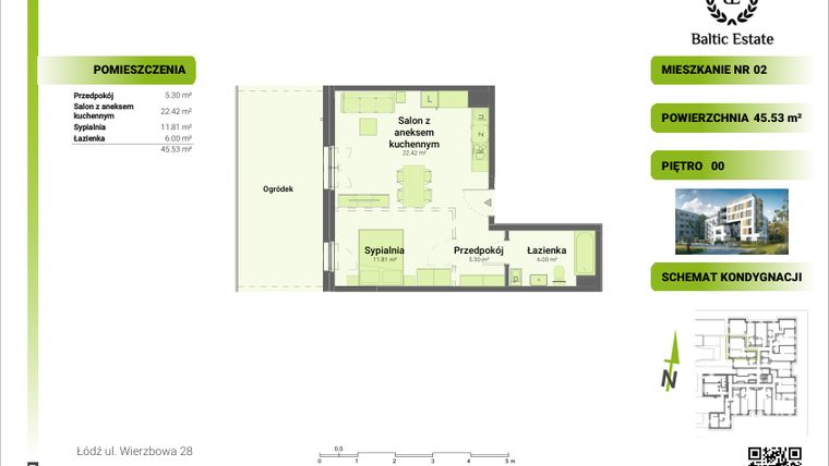 Rzut - Mieszkanie na sprzedaż 2 pokoje o powierzchni 45,53 m² - numer 00.M.02 w Dom Architekta