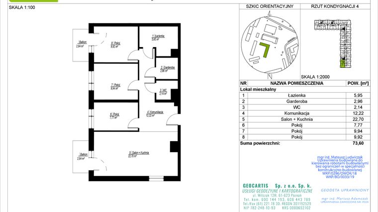 Rzut - Mieszkanie na sprzedaż 4 pokoje o powierzchni 73,6 m² - numer D144 w Jasielska 8C