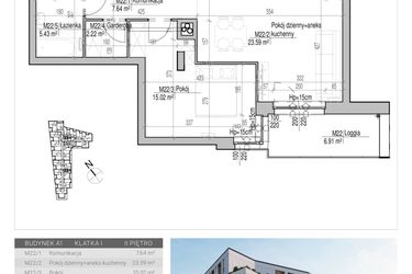Rzut - Mieszkanie na sprzedaż 2 pokoje o powierzchni 53,9 m² - numer 22 w Aleja