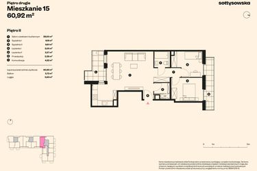 Rzut - Mieszkanie na sprzedaż 3 pokoje o powierzchni 60,92 m² - numer 15 w Sołtysowska