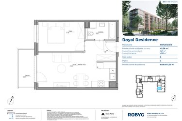 Rzut - Mieszkanie na sprzedaż 2 pokoje o powierzchni 42,28 m² - numer RR/6A/D/2/6 w Royal Residence 6A