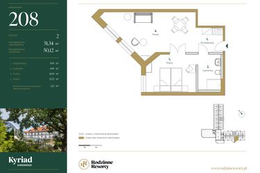 Rzut - Mieszkanie na sprzedaż 2 pokoje o powierzchni 51,34 m² - numer 208 w Kyriad Karkonosze