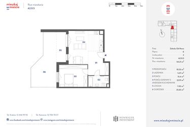 Rzut - Mieszkanie na sprzedaż 2 pokoje o powierzchni 54,21 m² - numer A2.0.5 w Mieszkaj w mieście Załęska od Nowa
