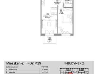 Rzut - Mieszkanie na sprzedaż 2 pokoje o powierzchni 45,07 m² - numer III-B2.M29 w Strefa Cegielnia 3