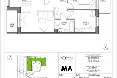 Rzut - Mieszkanie na sprzedaż 3 pokoje o powierzchni 65,84 m² - numer PT/B/1/1 w Przystanek Tarnogaj