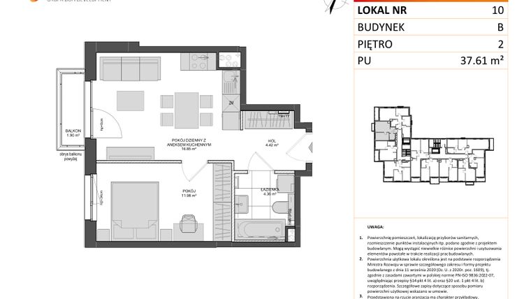 Rzut - Mieszkanie na sprzedaż 2 pokoje o powierzchni 37,61 m² - numer B.10 w Wzgórze Hoplity etap II