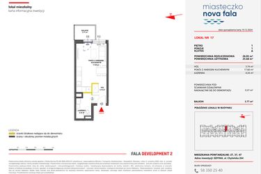 Rzut - Mieszkanie na sprzedaż 1 pokój o powierzchni 26,05 m² - numer 17 w Miasteczko Nova Fala