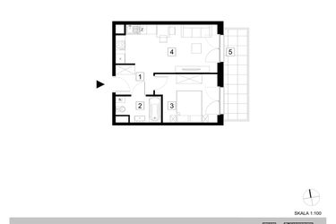 Rzut - Mieszkanie na sprzedaż 2 pokoje o powierzchni 36,89 m² - numer A1-1-1 w Hipoteczna Park