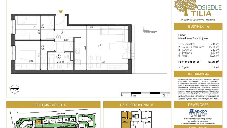 Rzut - Mieszkanie na sprzedaż 3 pokoje o powierzchni 57,27 m² - numer A1/0/3 w Osiedle Tilia