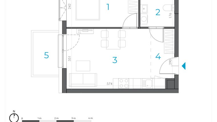 Rzut - Mieszkanie na sprzedaż 2 pokoje o powierzchni 35,88 m² - numer 2.M.02 w Incepti Gaj 2