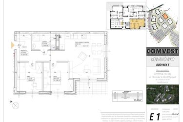 Rzut - Mieszkanie na sprzedaż 3 pokoje o powierzchni 57,24 m² - numer E1 w Kowanówko