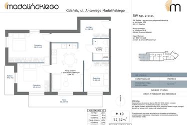 Rzut - Mieszkanie na sprzedaż 3 pokoje o powierzchni 49,67 m² - numer M10 w Madalińskiego