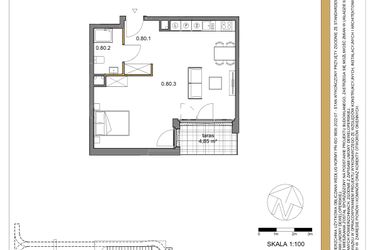 Rzut - Mieszkanie na sprzedaż 1 pokój o powierzchni 49 m² - numer 80 w Osiedle Sfera etap II