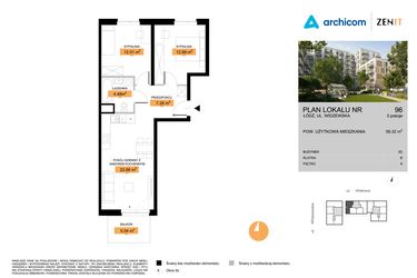 Rzut - Mieszkanie na sprzedaż 3 pokoje o powierzchni 59,32 m² - numer 3D.96 w Zenit III