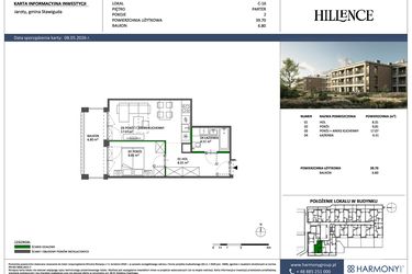 Rzut - Mieszkanie na sprzedaż 2 pokoje o powierzchni 39,7 m² - numer C-16 w Hillence etap 3