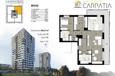 Rzut - Mieszkanie na sprzedaż 3 pokoje o powierzchni 98,21 m² - numer A2.155 w Osiedle Carpatia Etap II