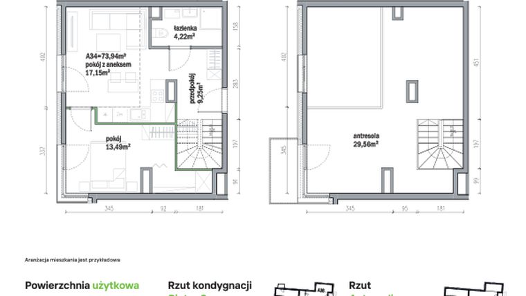 Rzut - Mieszkanie na sprzedaż 3 pokoje o powierzchni 73,94 m² - numer A34 w Traugutta Vita