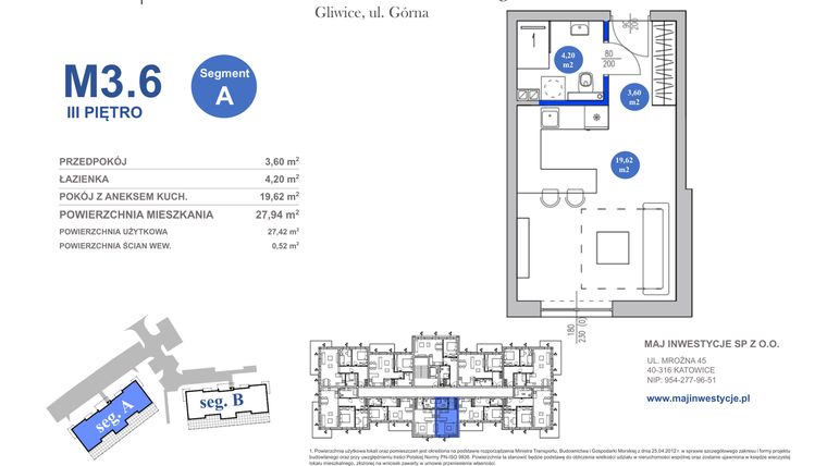 Rzut - Mieszkanie na sprzedaż 1 pokój o powierzchni 27,94 m² - numer M3.6 w Osiedle Majowe 2.0 etap II